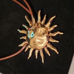 Atterri Sunburst Pendant Necklace in Gold and Brown Adjustable Length BNWT TA